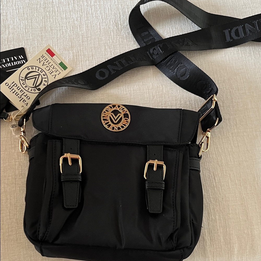 Valentino Orlandi Black Crossbody Bag with Gold Details